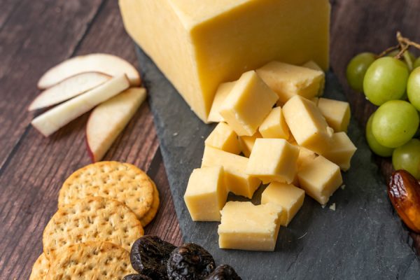 Welsh Cheddar platter with fruit and crackers