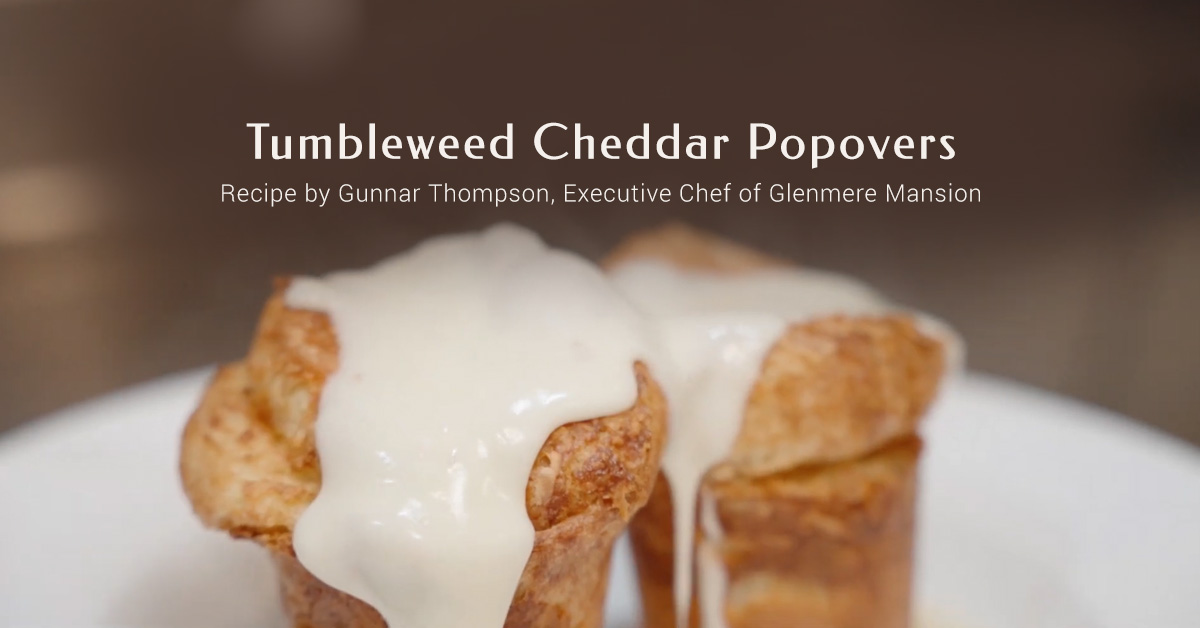 Tumbleweed Cheddar Popovers with cheese fondue poured over. 5 Spoke Creamery